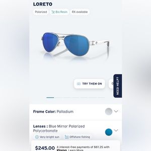 Costa Loreto blue polarized polycarbonate sunglasses.